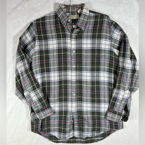 L.L. Bean Vintage Made in USA Medium Broken In Green and White Plaid Shirt - Picture 1 of 9